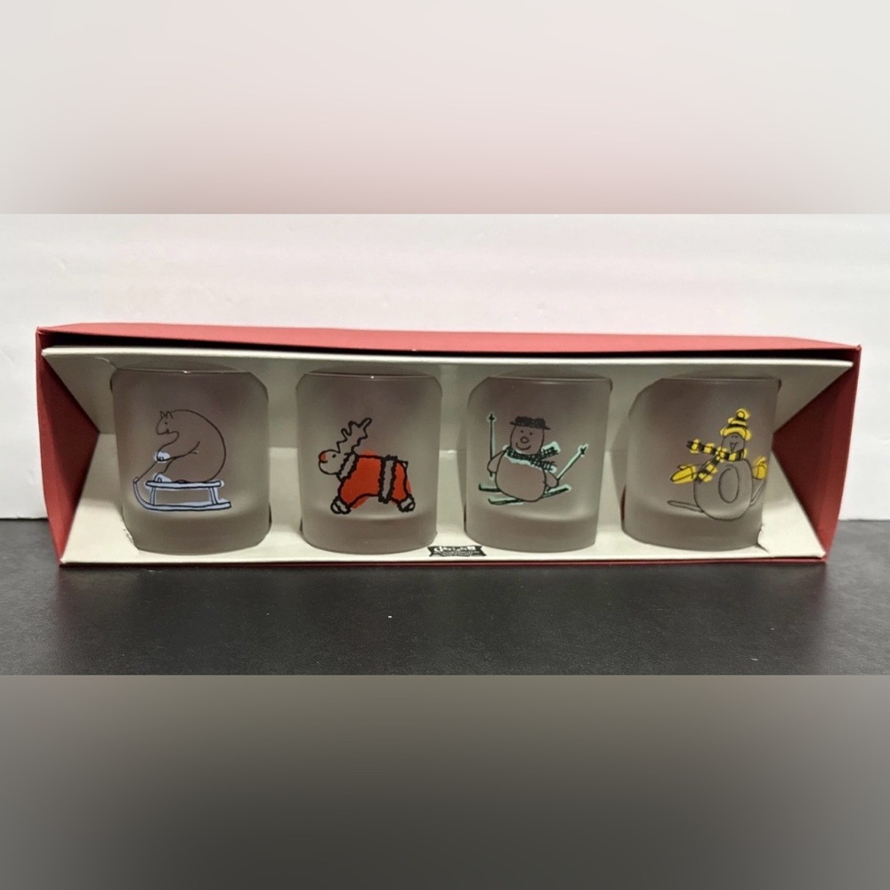 Vintage Designs by Dartington Frosted Glasses Set of 4 Winter Friends Boxed NIB